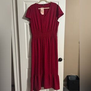 Red V-Neck maxi dress with Textured Dots